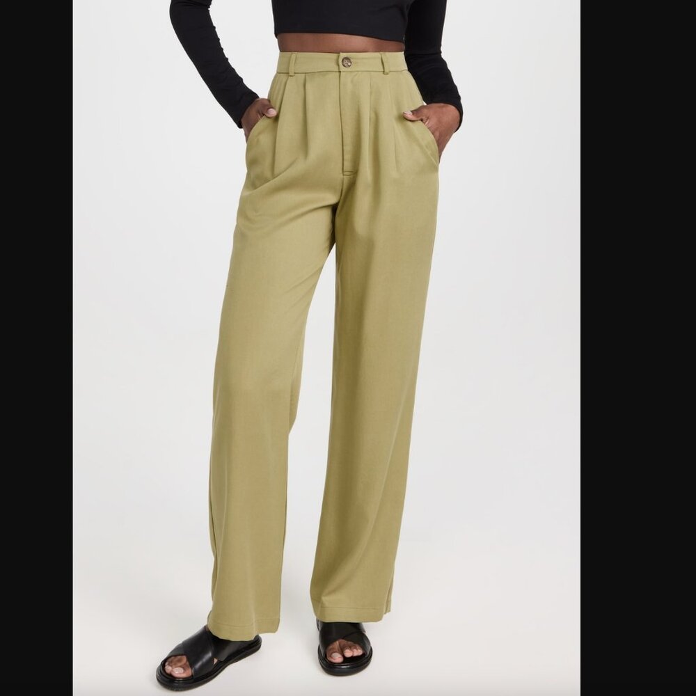 Reformation Mason Pant in Olive Oil, Size 0, LIKE NEW, High Waist Wide Leg Pants